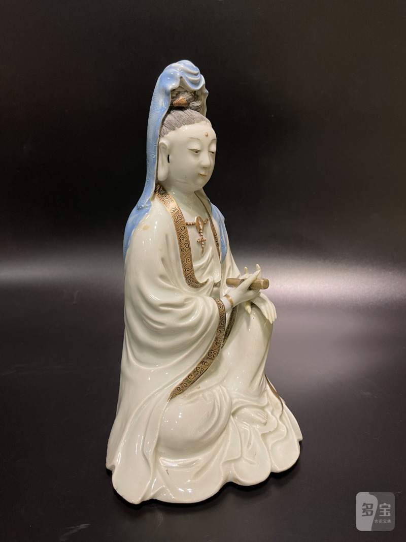 清乾隆 唐窑粉彩观音坐像 - 图6